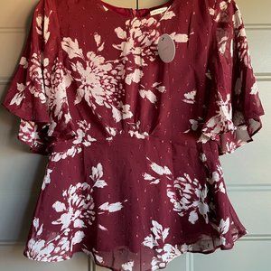 NWT Sidney Floral Shimmer Peplum Blouse